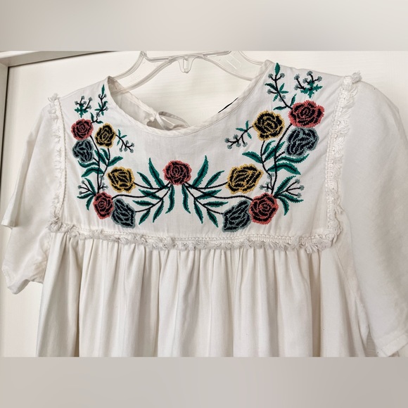 Roolee Dress off White Embroidered Floral Small cottagecore tunic praire - Picture 5 of 12